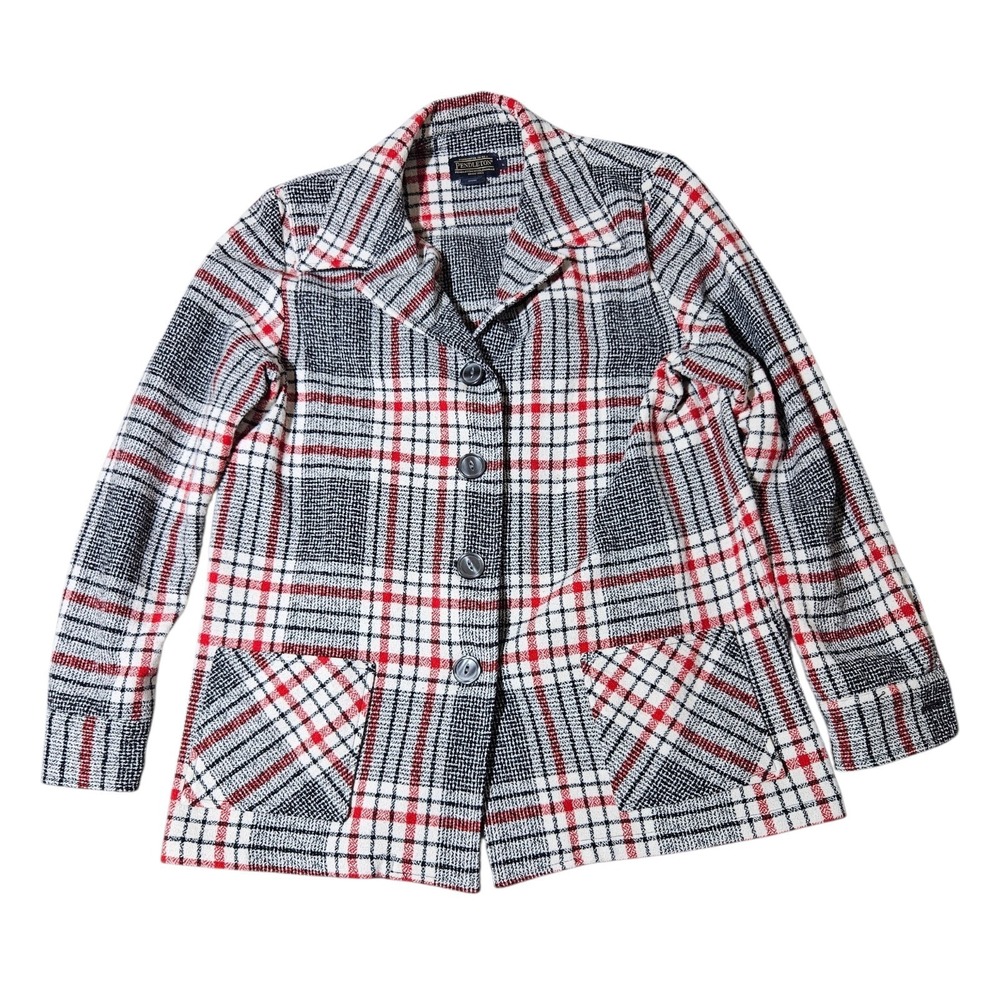 VTG Pendleton Academia Jacket 100% Virgin Wool Red Plaid Blazer Made in USA M
